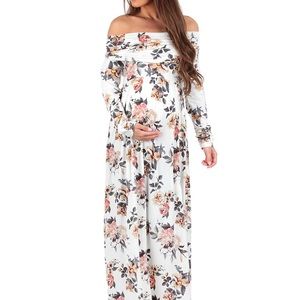 Ivory Floral Maternity Off Shoulder Dress